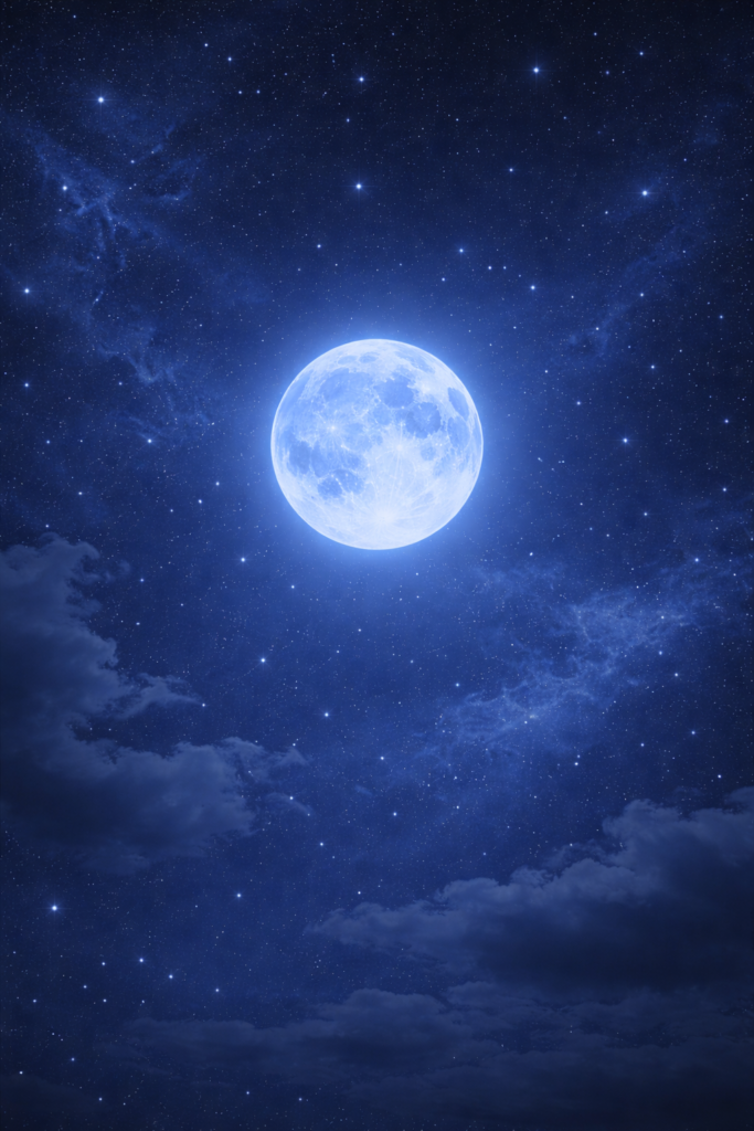 ciel de nuit, avec lune et étoiles